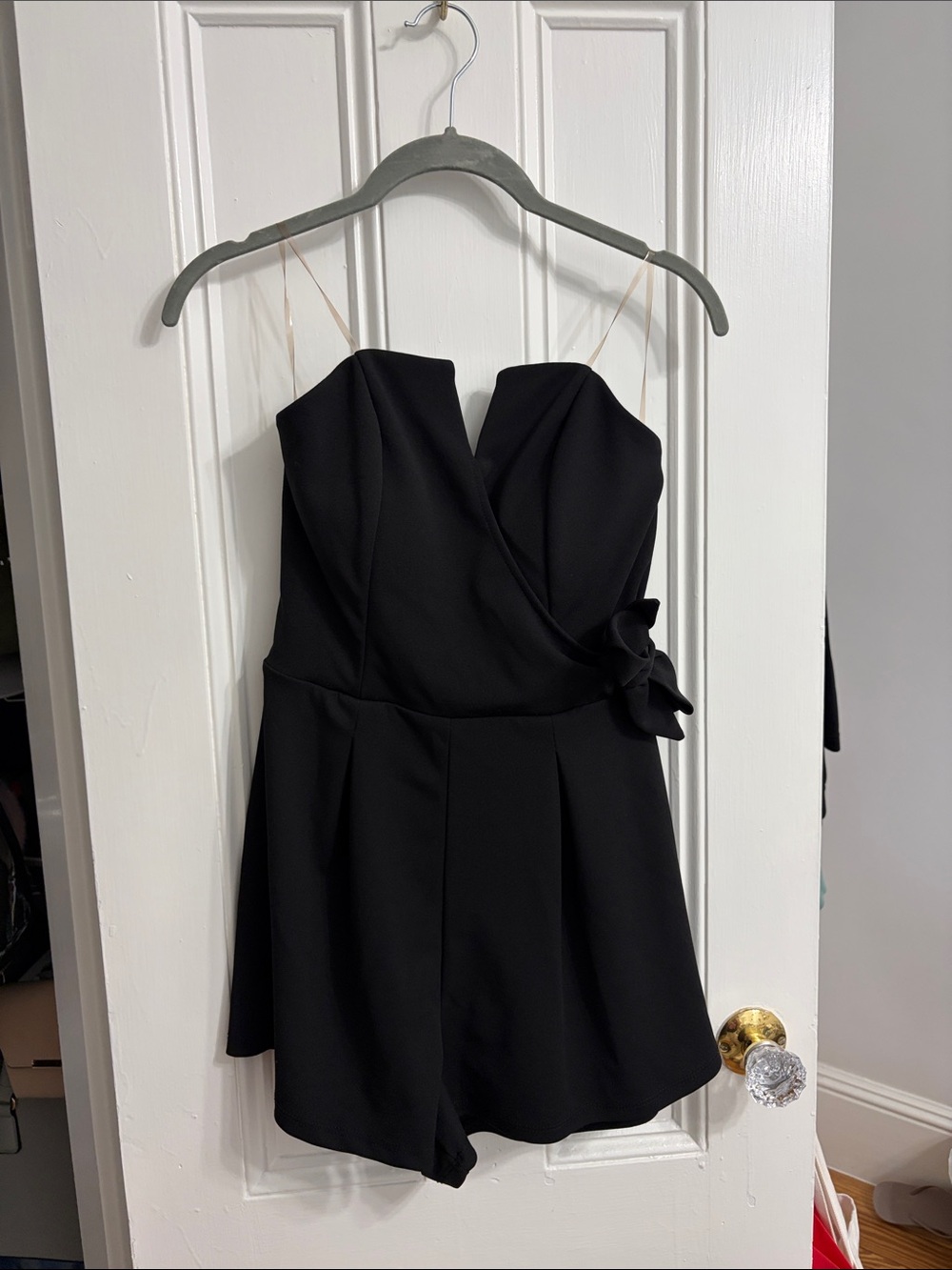 Francesca's Collections Black Strapless Romper with Side Bow